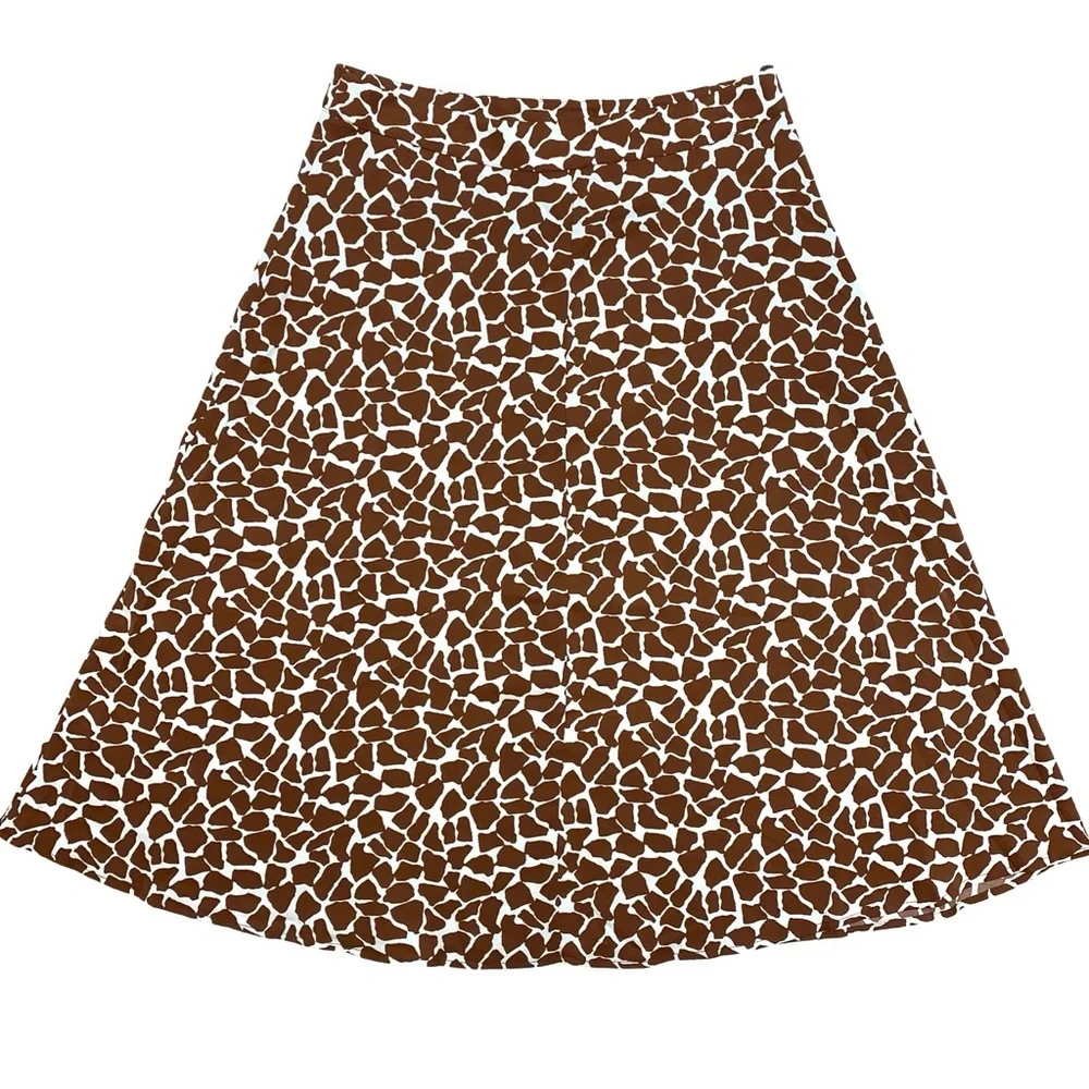 Giraffe Print Midi Skirt Animal Silky Size 12 XL Slit Statement Spring Office